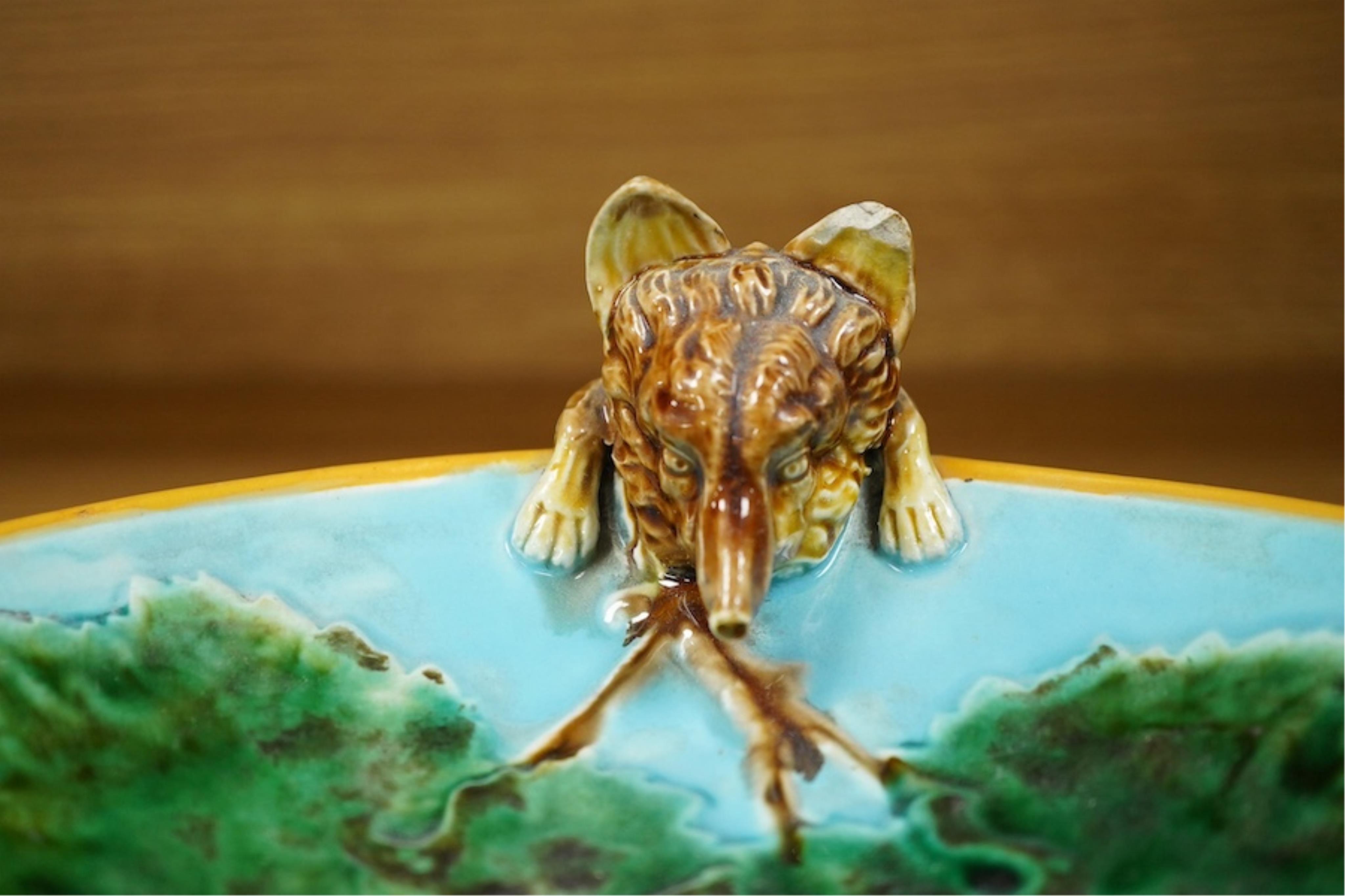 George Jones, a Victorian majolica ‘fox’ dish, 25cm wide. Condition - fair to good